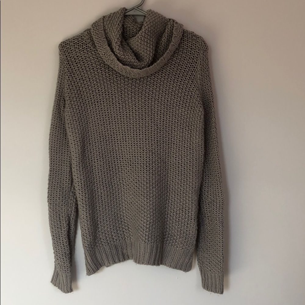 Gray Knit Cowl Neck Sweater.